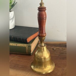 Vintage etched Brass Hand Bell with Wooden Handle school